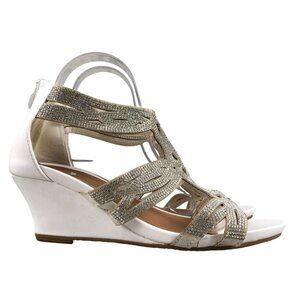 Patrizia by Spring Step Women's Size 41 (9.5-10) White Embellished Wedge Heels